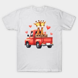 Valentine Giraffe Couple Sitting On Truck T-Shirt